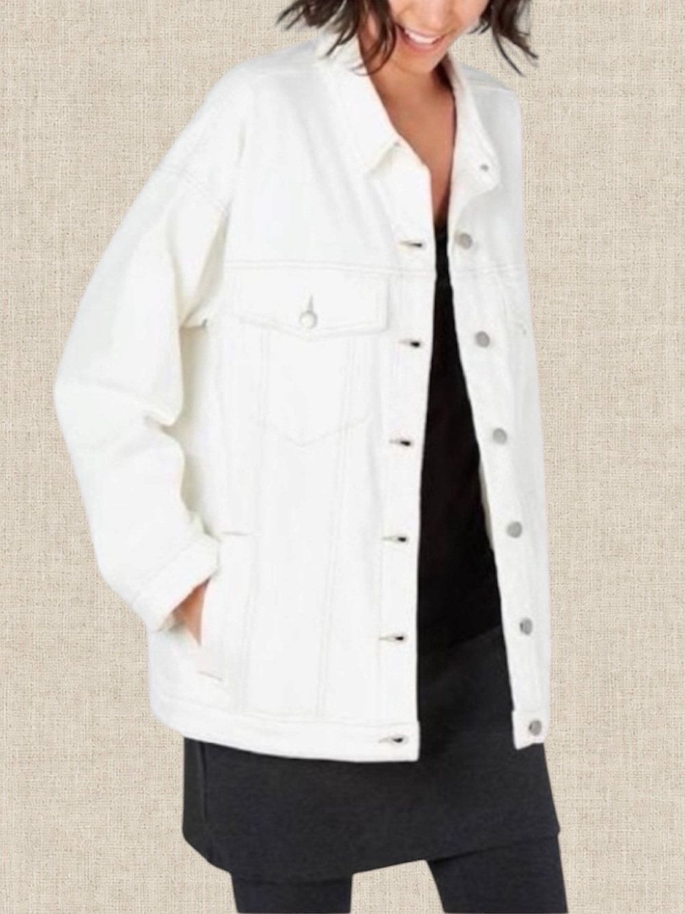 Eileen Fisher Organic Cotton Denim Jacket Coat Oversized White Solid Small